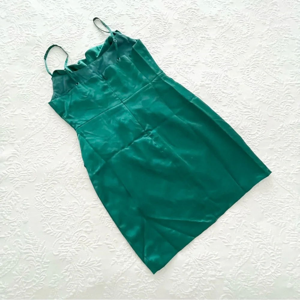 NWOT Lulus Treat Me Good Emerald Green Satin Cowl Neck Tulip Mini Dress Small - Picture 3 of 7